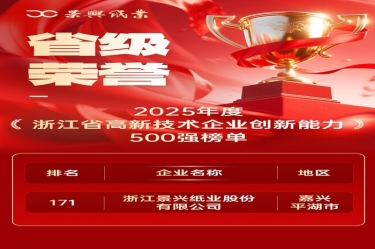 省级荣誉+1！918.com纸业上榜浙江省高新企业创新能力500强